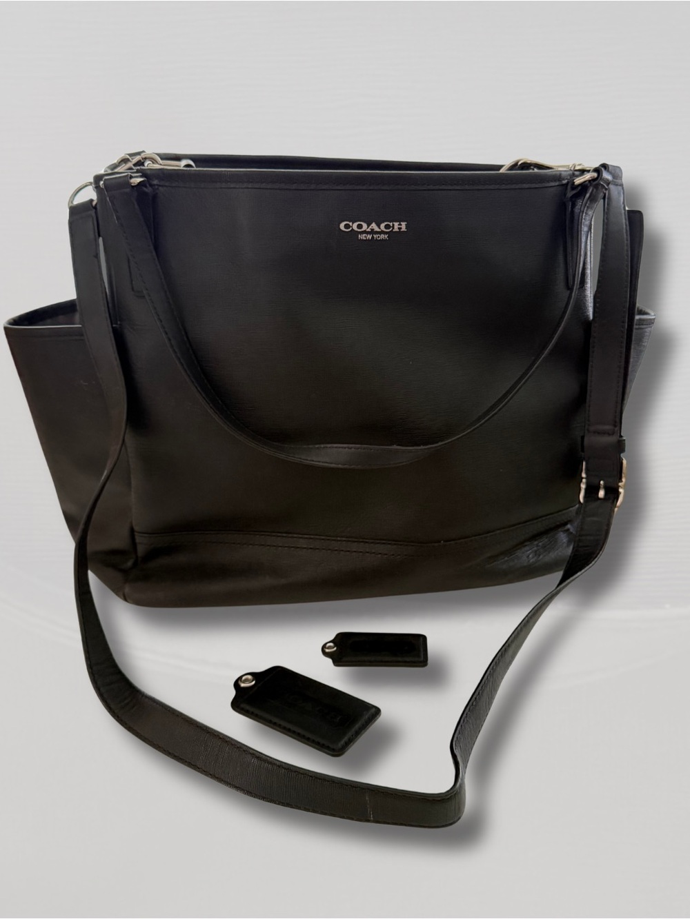 Coach Black Leather Tote Bag with Removable Tags